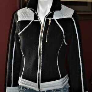 SPYDER WOMEN'S 6 SMALL FLEECE JACKET BLACK SILVER GRAY TRIM